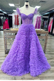 Hellogown Hot Pink Beaded Feather Off-the-Shoulder Tiered Long Prom Dress with Slit