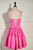 A Line Spaghetti Straps Short Mini Tiered Cocktail Homecoming Dress Hellogown
