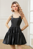 A Line Spaghetti Straps Short Mini Tiered Cocktail Homecoming Dress Hellogown