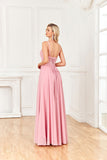 Chic Spaghetti Straps V Neck Backless Prom Dresses With Beading Hellogown