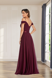 Delicate Burgundy Off the Shoulder Floor Length Bridesmaid Dresses Hellogown