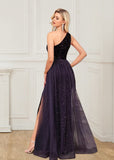 Detachable Mermaid One Shoulder Sequin Tulle Prom Dresses With Slit Hellogown