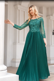 Glittery A Line Green Scoop Neck Long Sleeves Floor Length Mother Of The Bride Dresses With Beaded Hellogown