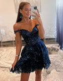 Homecoming Dresses A Line Off The Shoulder Lace With Applique Hellogown