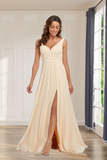 Minimalist Chiffon Straps V Neck Lace Up Floor Length Bridesmaid Dresses Hellogown