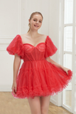 Off The Shoulder A Line Homecoming Dresses Tulle With Ruffles Hellogown