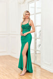 Sheath Spaghetti Straps Beaded Prom Formal Dresses with Slit Hellogown