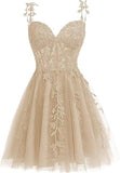 Tulle V Neck Above Knee Lace Appliques Short Homecoming Dresses Hellogown