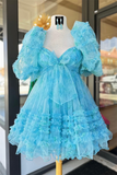 Unique Short Layered Tulle Sweetheart Neck Short Cocktail Dress, Homecoming Dresses Hellogown
